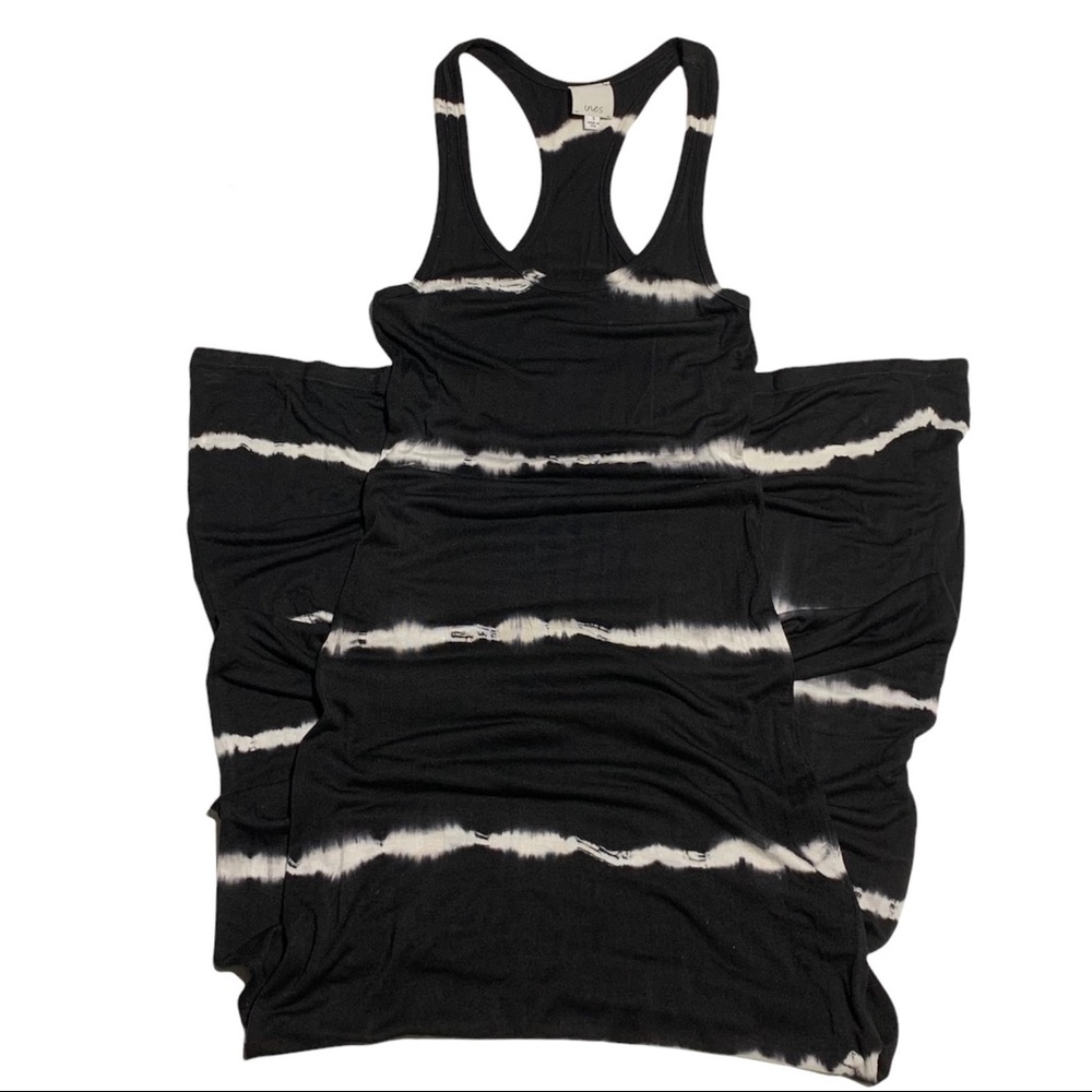 EUc Ines Black White Full Length Tie Dye Body Fitted Maxi Dress Size Small